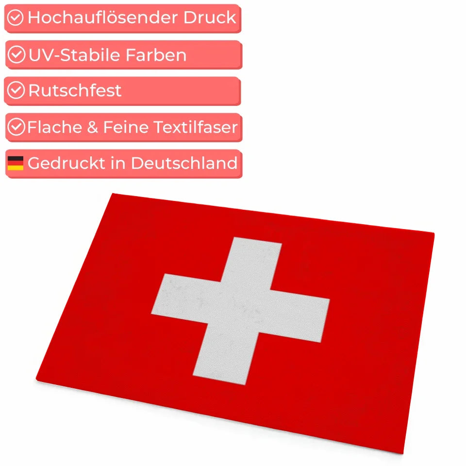 Personalisierte Fußmatte mit Länderflagge Wunschtext Schweiz