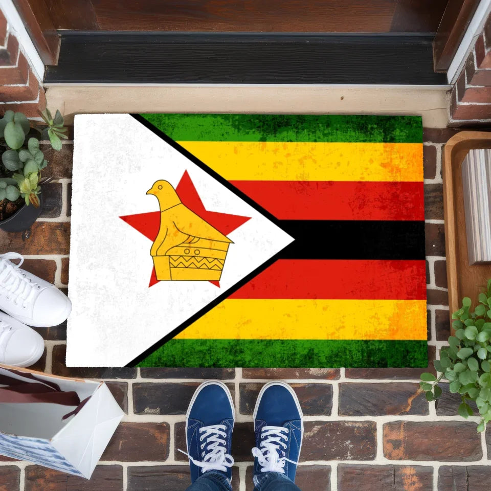 Personalisierte Fußmatte Länderflagge Simbabwe mit Wunschtext 1