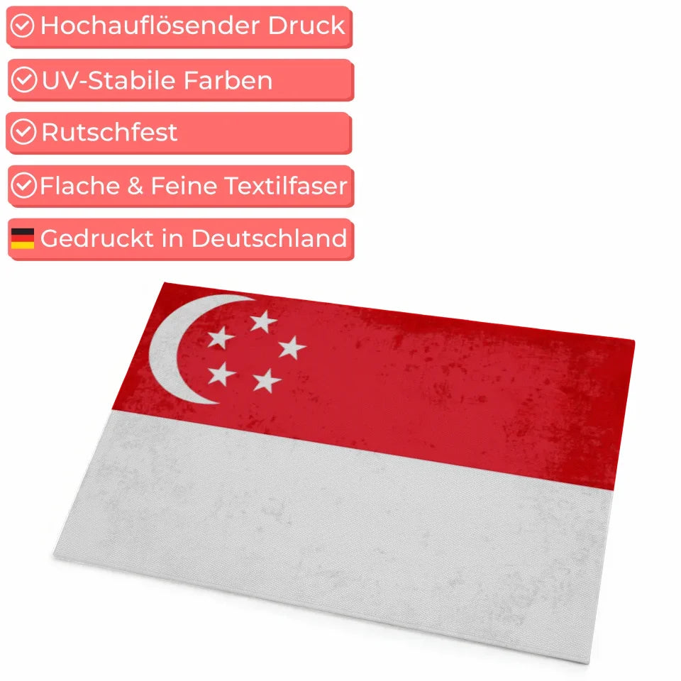 Personalisierte Fußmatte mit Länderflagge Wunschtext Singapur