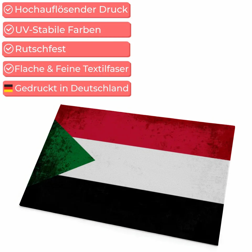 Personalisierte Fußmatte mit Länderflagge Wunschtext Sudan gestalten