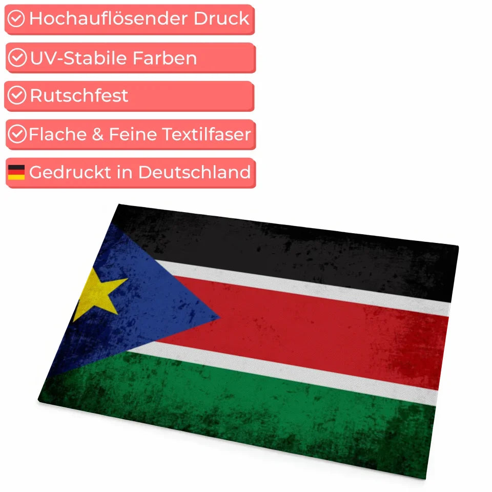 Personalisierte Fußmatte Südsudan mit Länderflagge Wunschtext