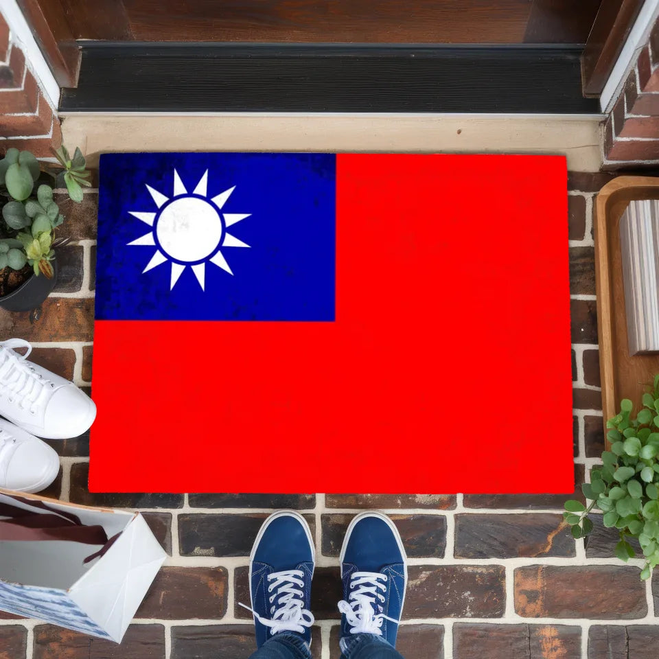 Personalisierte Fußmatte mit Länderflagge Taiwan und Wunschtext