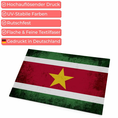 Personalisierte Fußmatte mit Länderflagge Suriname Wunschtext