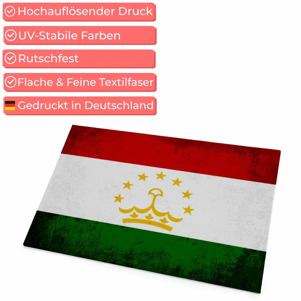 Personalisierte Fußmatte mit Länderflagge und Wunschtext Tadschikistan