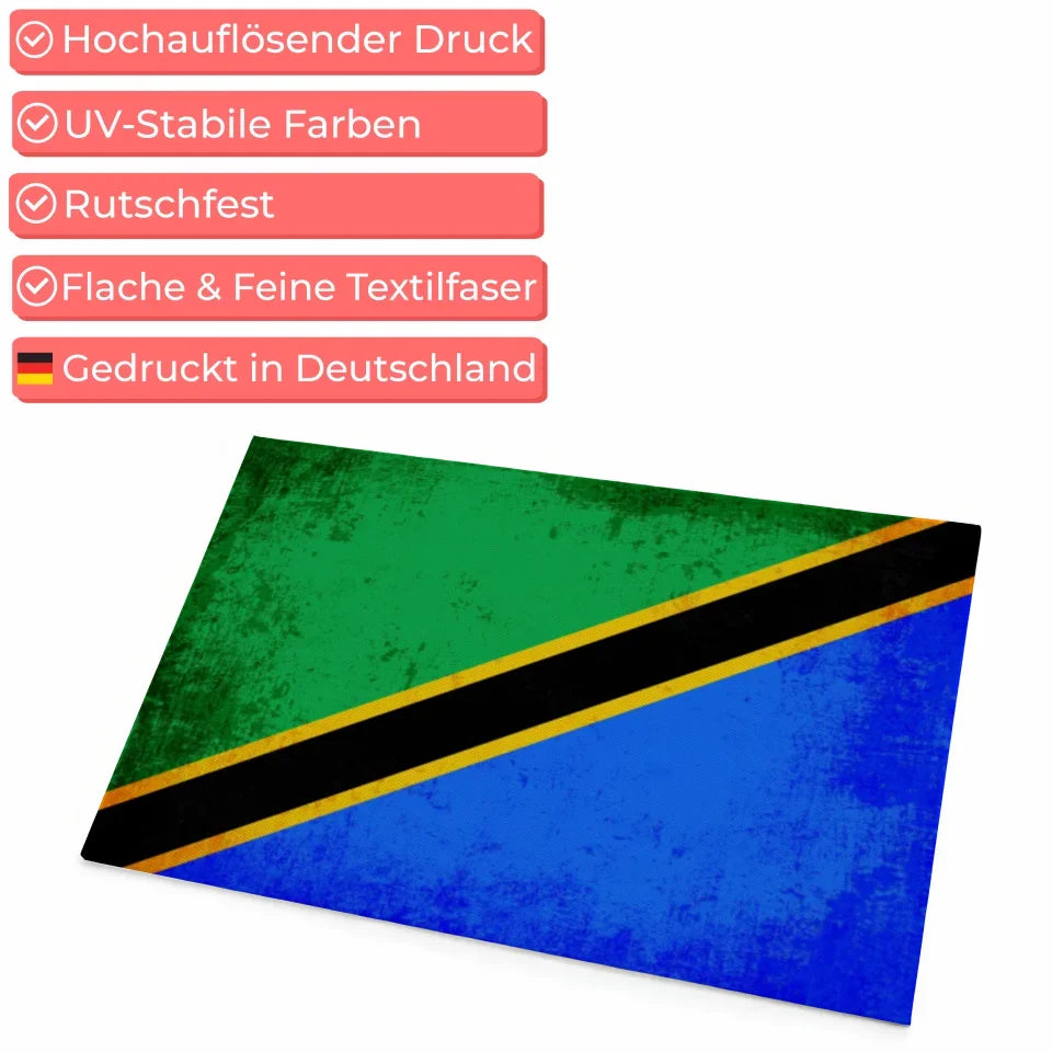 Personalisierte Fußmatte mit Länderflagge und Wunschtext Tansania