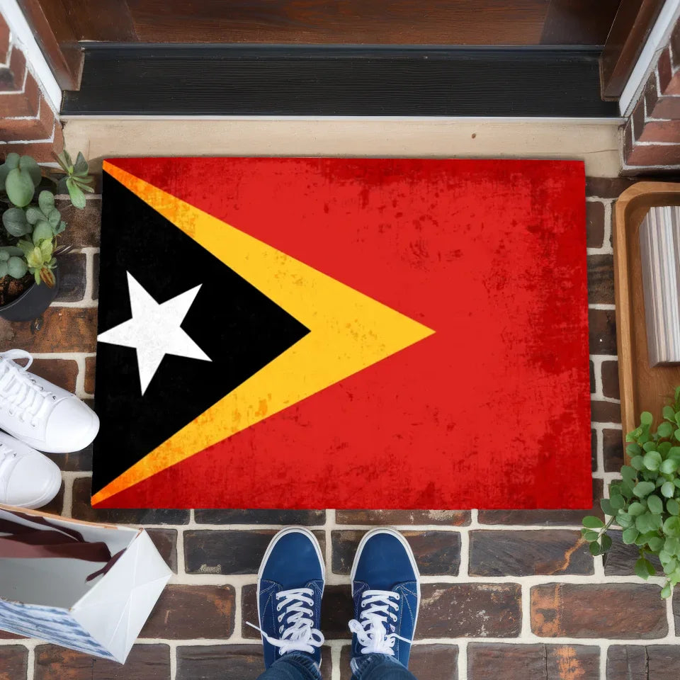 Fußmatte personalisiert mit Länderflagge und Wunschtext Timor Leste