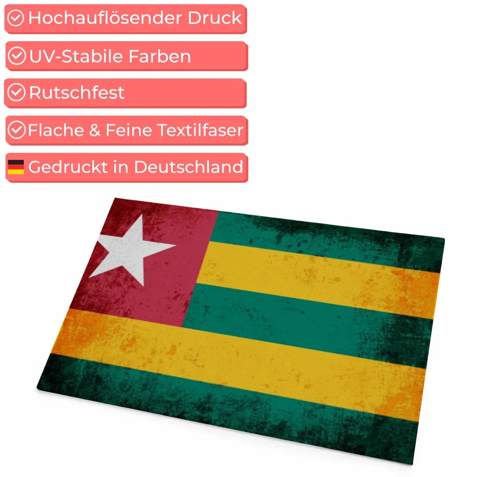 Personalisierte Fußmatte Togo mit Länderflagge und Wunschtext gestalten