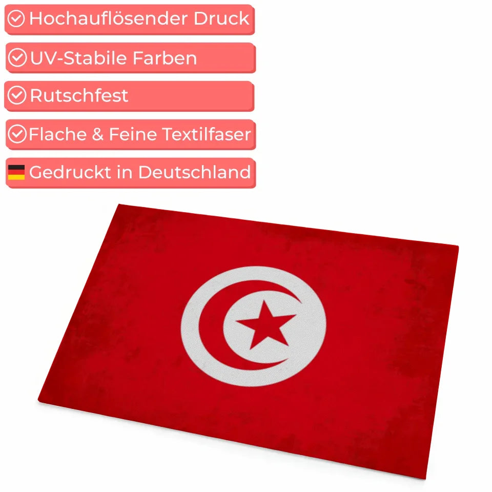 Personalisierte Fußmatte mit Länderflagge und Wunschtext Tunesien