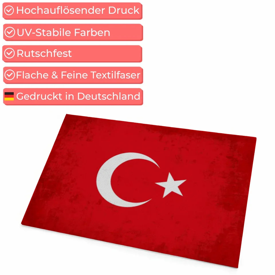 Personalisierte Fußmatte mit Länderflagge und Wunschtext Türkei gestalten