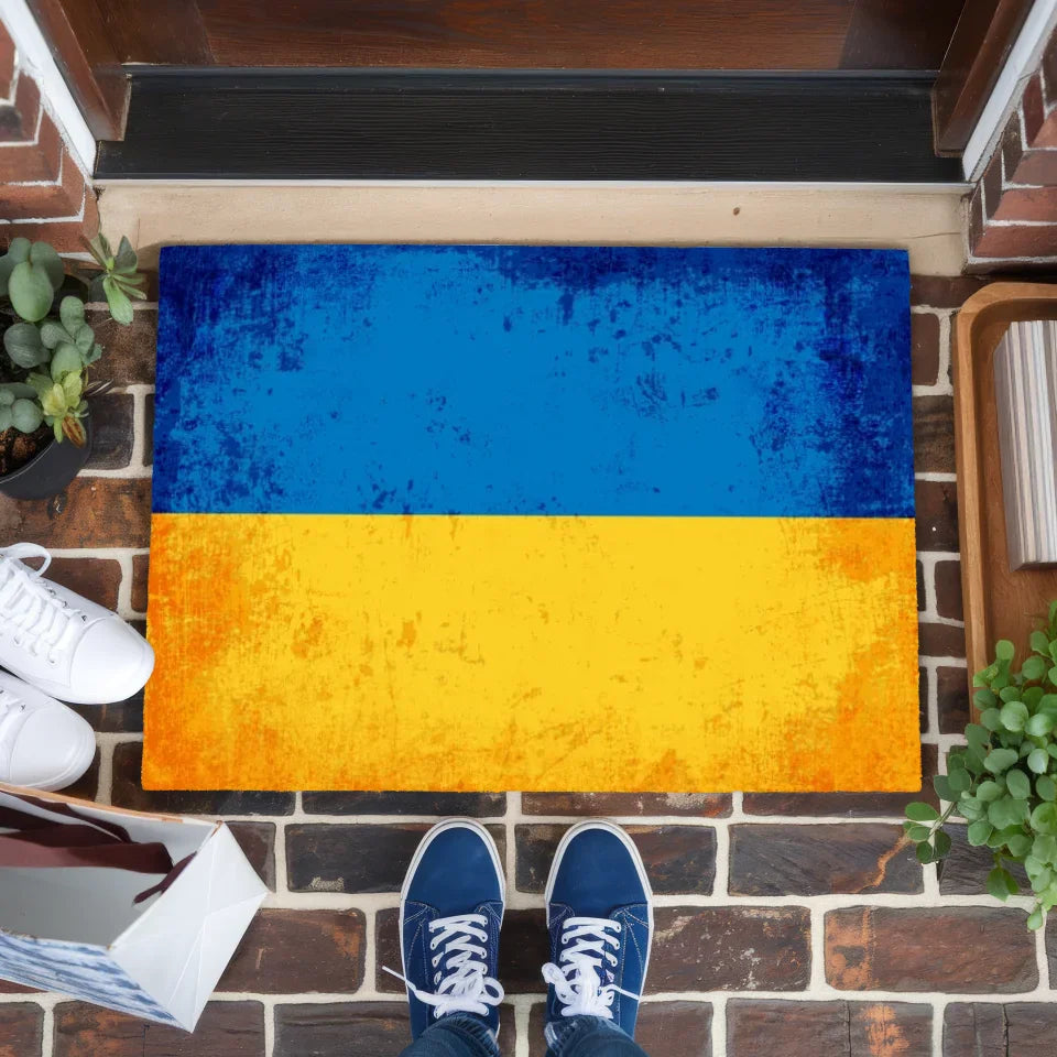 Personalisierte Fußmatte mit Länderflagge Ukraine Wunschtext