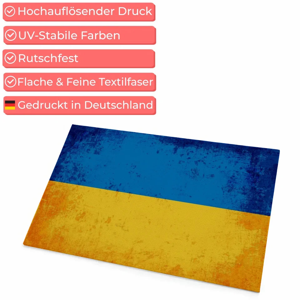 Personalisierte Fußmatte mit Länderflagge Ukraine Wunschtext