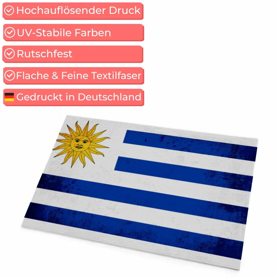 Personalisierte Fußmatte mit Länderflagge Uruguay und Wunschtext gestalten