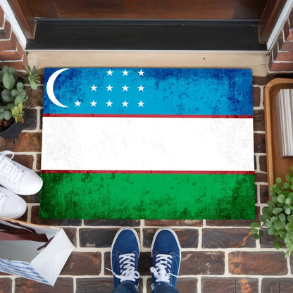 Personalisierte Fußmatte mit Länderflagge Usbekistan Wunschtext