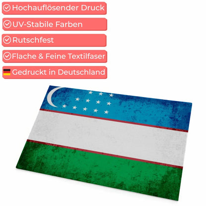 Personalisierte Fußmatte mit Länderflagge Usbekistan Wunschtext