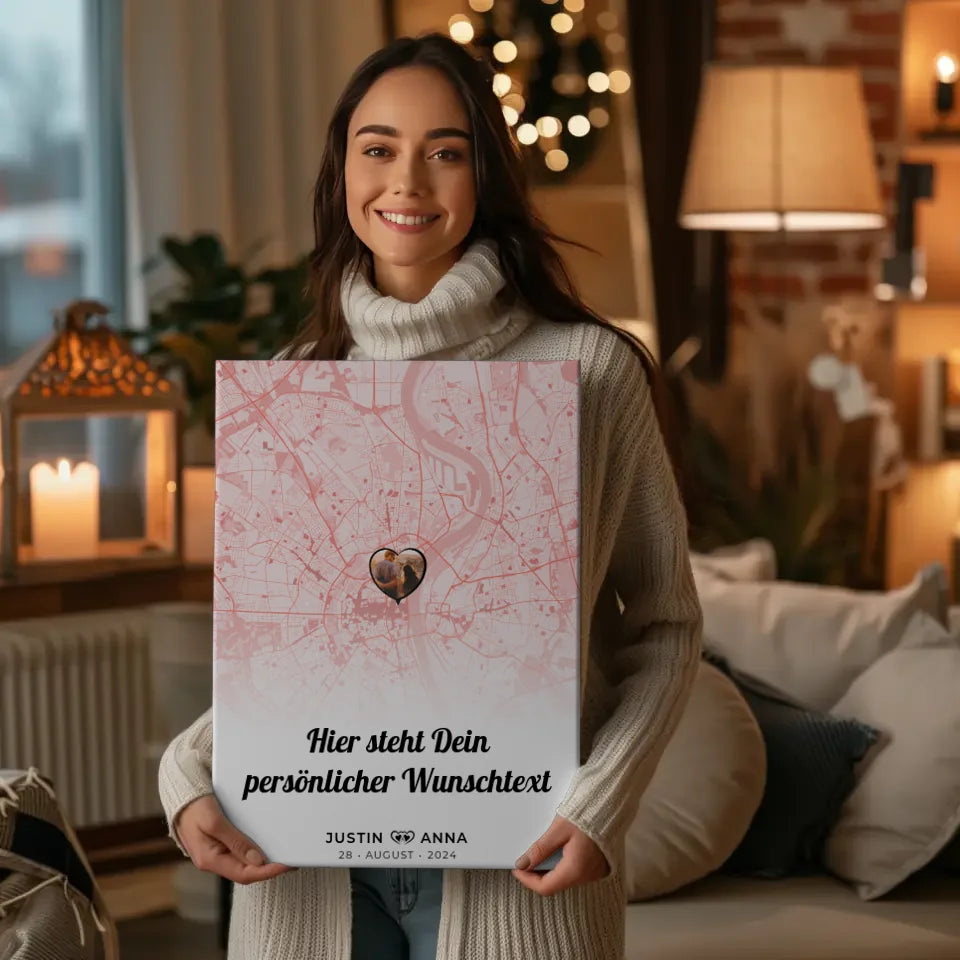 Personalisierte Stadtkarten Leinwand für Paare mit Wunschtext & Namen