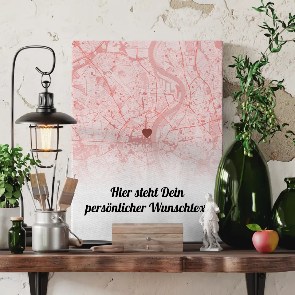 Personalisierte Leinwand Stadtkarten Paare Wunschtext Roserot