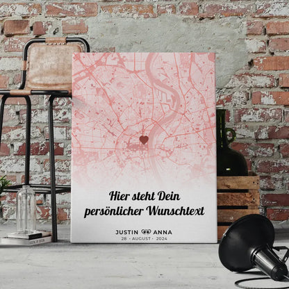 Personalisierte Leinwand Stadtkarten Paare Wunschtext Roserot