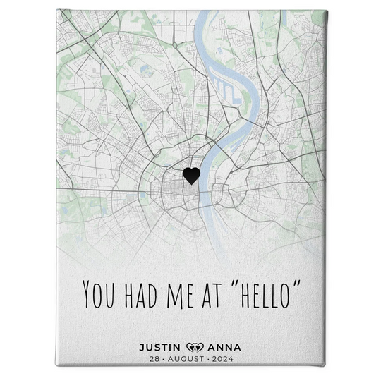 Personalisierte Stadtkarten Leinwand Paare You Had Me At Hello