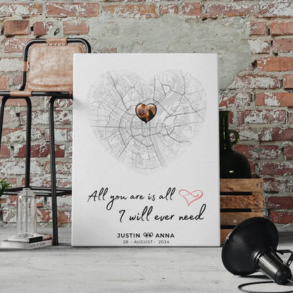 Leinwand Personalisiert Stadtkarten Leinwand Paare Herz All You Are Is All I Will Ever Need