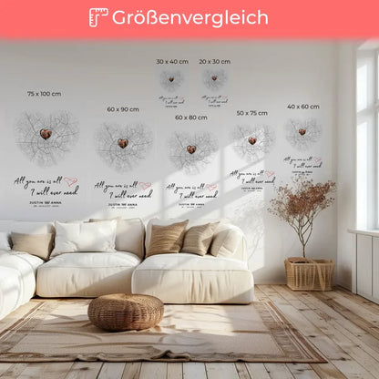 Leinwand Personalisiert Stadtkarten Leinwand Paare Herz All You Are Is All I Will Ever Need