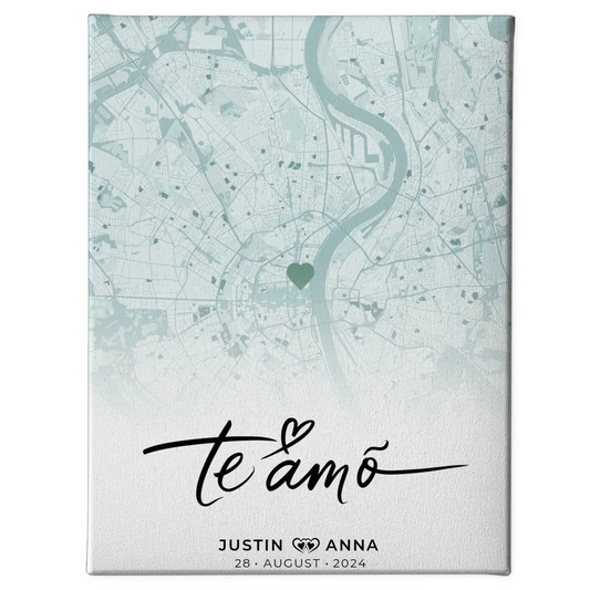 Leinwand personalisiert Stadtkarten Paare Te Amo Mintgrün Wo Alles Begann 1