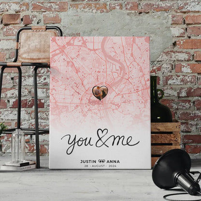 Personalisierte Leinwand Stadtkarten Paare You & Me Roserot