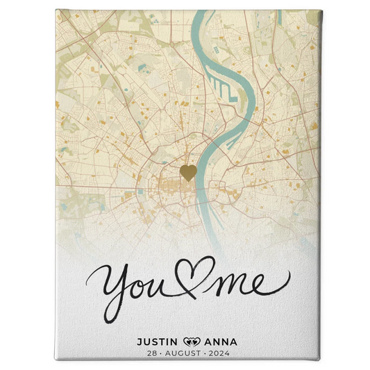 Personalisiertes Leinwandposter Stadtkarten Paare You & Me Vintage 1