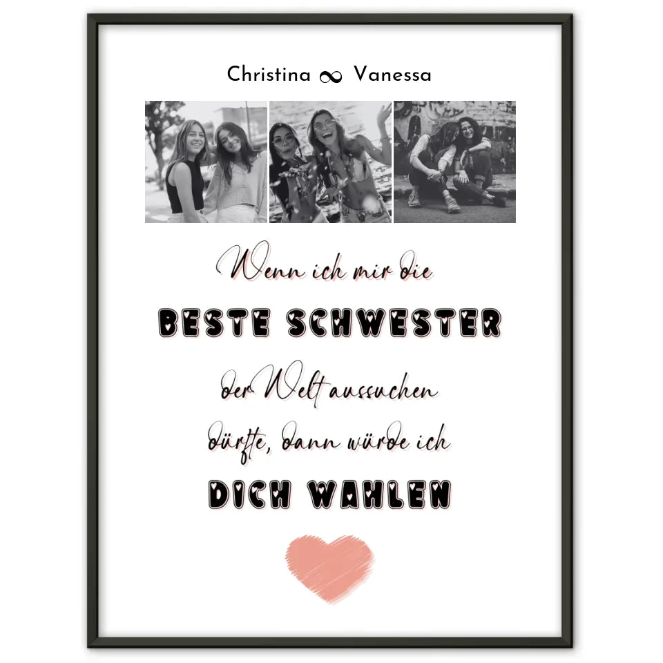 Personalisiertes Fotoposter Schwester Beste Schwester der Welt Fotocollage