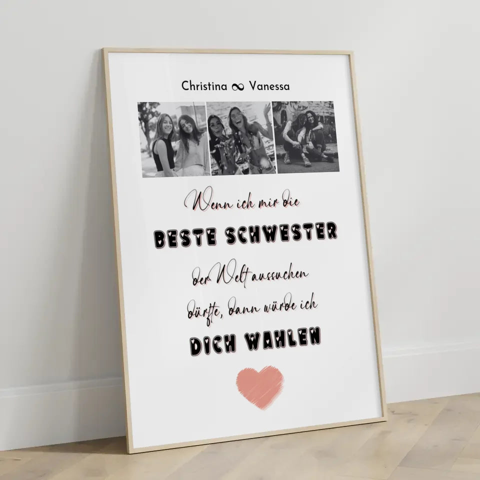 Personalisiertes Fotoposter Schwester Beste Schwester der Welt Fotocollage