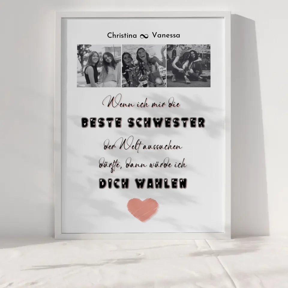 Personalisiertes Fotoposter Schwester Beste Schwester der Welt Fotocollage