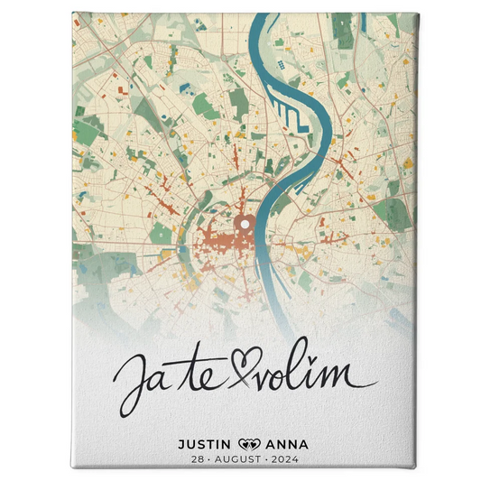 Personalisierte Stadtkarten Leinwand Paare Ja Te Volim Retro 1