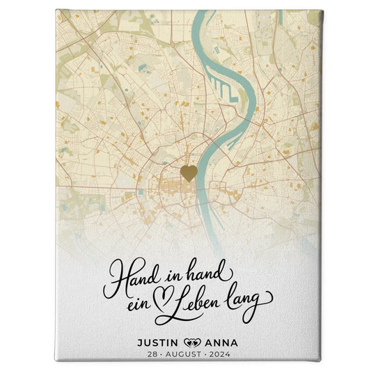 Personalisierte Stadtkarten Leinwand Paare Hand In Hand Vintage 1