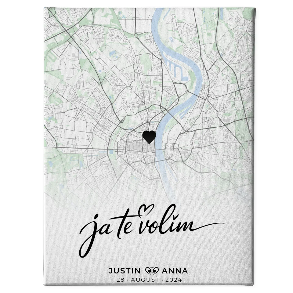 Personalisierte Stadtkarten Leinwand Paare Ja Te Volim Natur 1