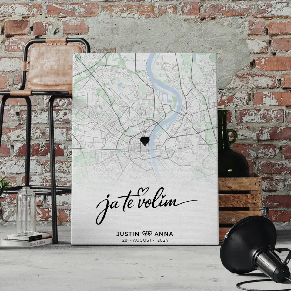 Personalisierte Stadtkarten Leinwand Paare Ja Te Volim Natur 4
