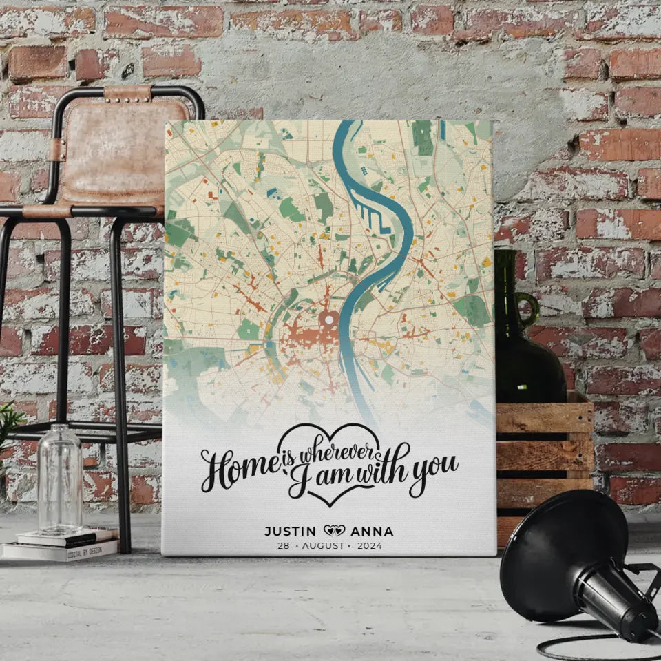 Personalisierte Leinwand Stadtkarten Paare Home Is Retro Geschenk