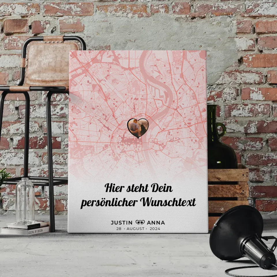 Personalisierte Leinwand Stadtkarten Paare Wunschtext True Love Stories