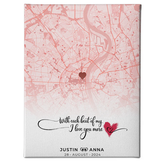 Personalisierte Stadtkarten Leinwand für Paare Roserot Wo Alles Begann 1