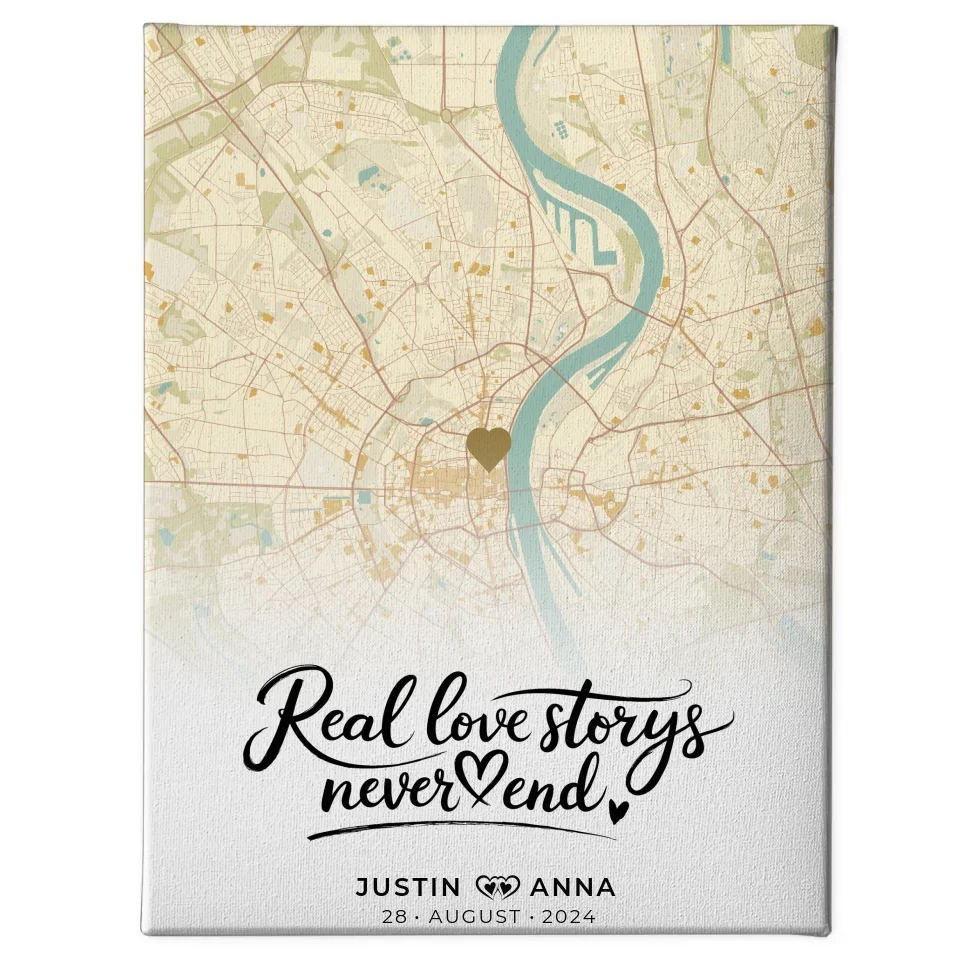 Leinwand personalisiert Stadtkarten Leinwand Paare Real Love Storys Never End Vintage Wo Alles Begann 1