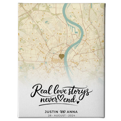 Leinwand personalisiert Stadtkarten Leinwand Paare Real Love Storys Never End Vintage Wo Alles Begann 1