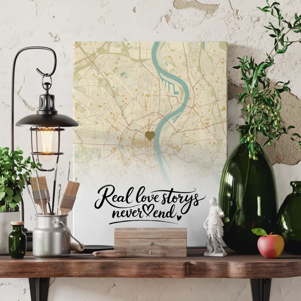 Leinwand personalisiert Stadtkarten Leinwand Paare Real Love Storys Never End Vintage Wo Alles Begann 3