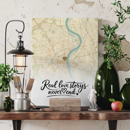 Leinwand personalisiert Stadtkarten Leinwand Paare Real Love Storys Never End Vintage Wo Alles Begann 3