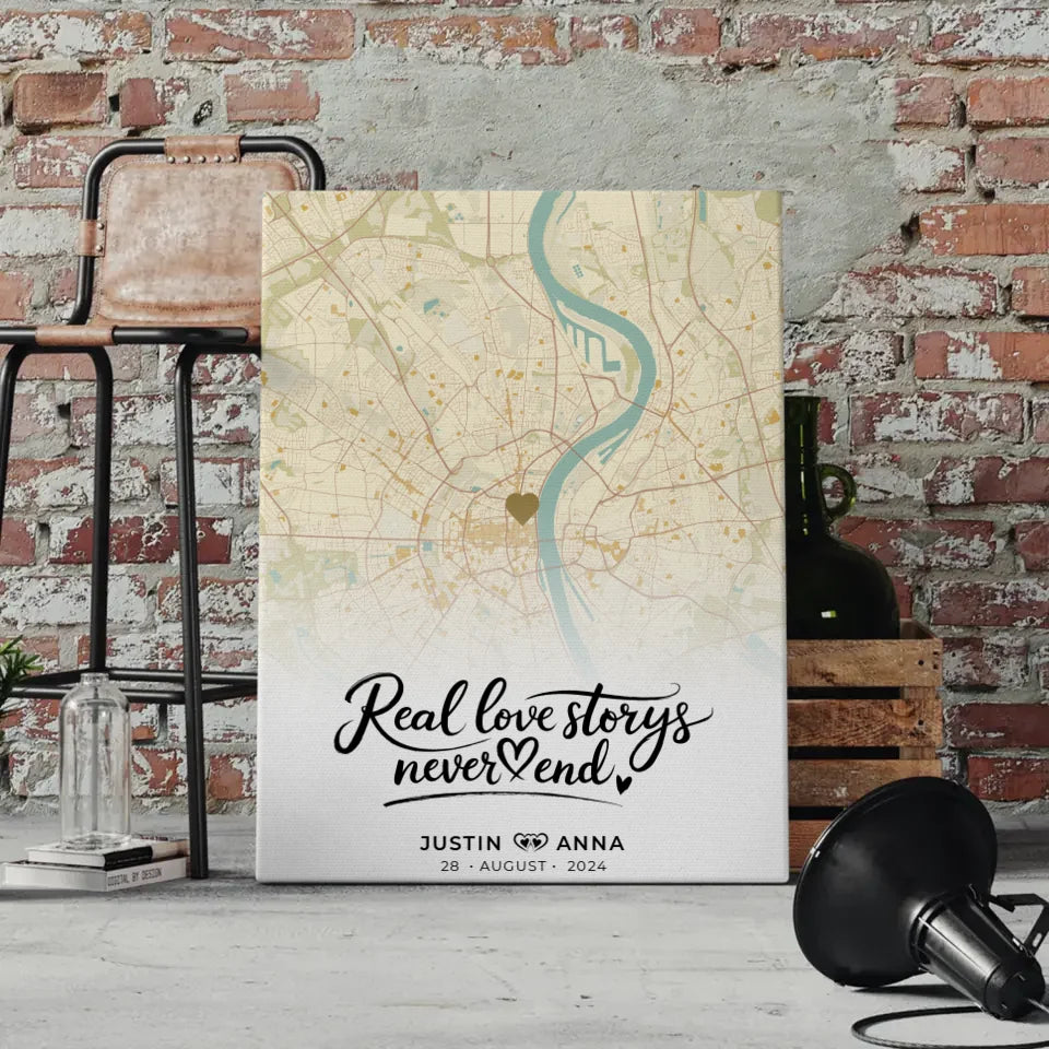 Leinwand personalisiert Stadtkarten Leinwand Paare Real Love Storys Never End Vintage Wo Alles Begann 4
