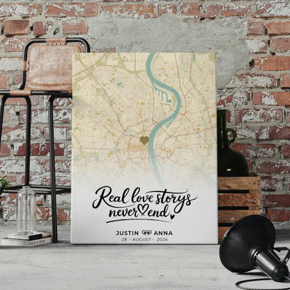 Leinwand personalisiert Stadtkarten Leinwand Paare Real Love Storys Never End Vintage Wo Alles Begann 4