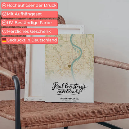 Leinwand personalisiert Stadtkarten Leinwand Paare Real Love Storys Never End Vintage Wo Alles Begann 5