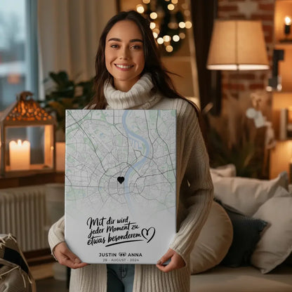 Personalisierte Leinwand Stadtkarten Paare Mit Dir Wird Jeder Moment Besonderem