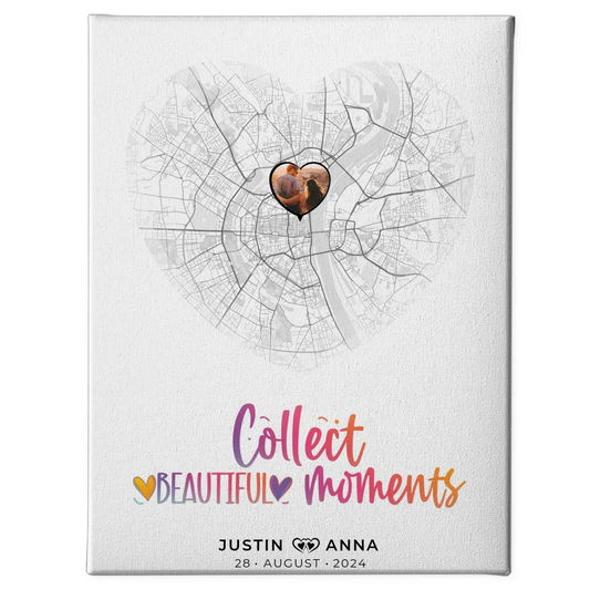 Personalisierte Stadtkarten Leinwand Paare Herz Collect Beautyful Moments 1