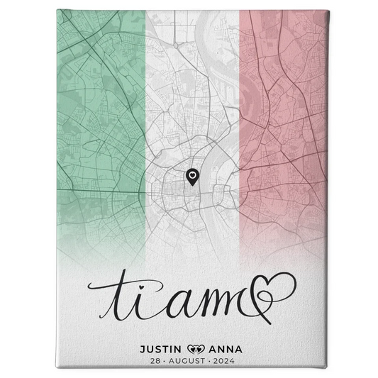 Personalisierte Stadtkartenleinwand Paare Urlaub Italien Ti Amo Foto Map Marker