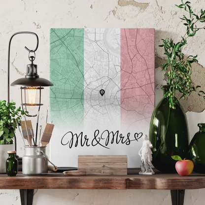 Personalisierte Leinwand Stadtkartenleinwand Paare Urlaub Italien Mr & Mrs