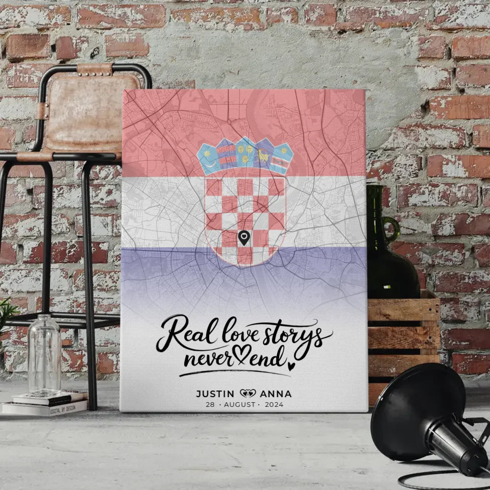 Personalisierte Leinwand Stadtkarten Paare Kroatien Liebe