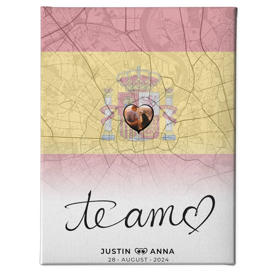 Personalisierte Leinwand Paare Stadtkarte Spanien Te Amo Foto Map Marker